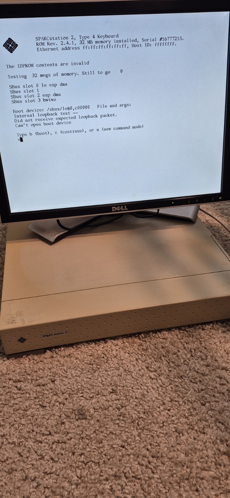 Sun Sparcstation 2 , 40MHZ ?! ,32 Mb Ram, Wont Boot to OS 4.1.3,Sold As Is !